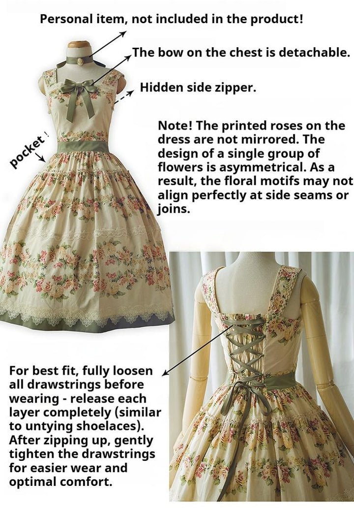 Surface Spell - Blooming Roses Over a Porch - Cotton Elegant Lolita JSK Dress, Floral Print