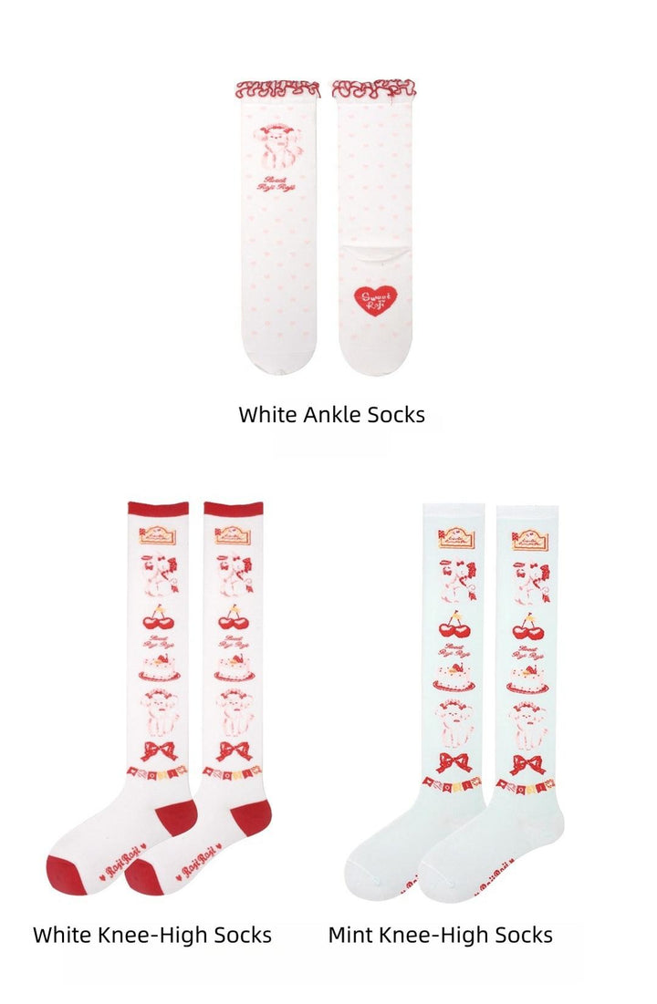 Roji Roji~Sweet Lolita Cotton Socks Japanese Printed Calf Socks