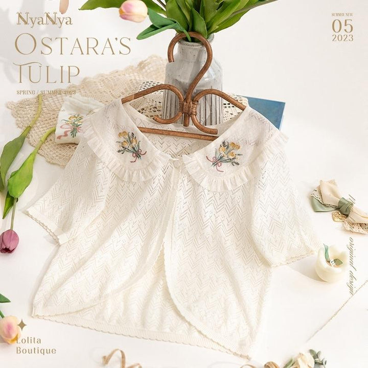 NyaNya - OSTARA'S TULIP - Peter Pan Collar Lolita Cardigan, Tulip Embroidery