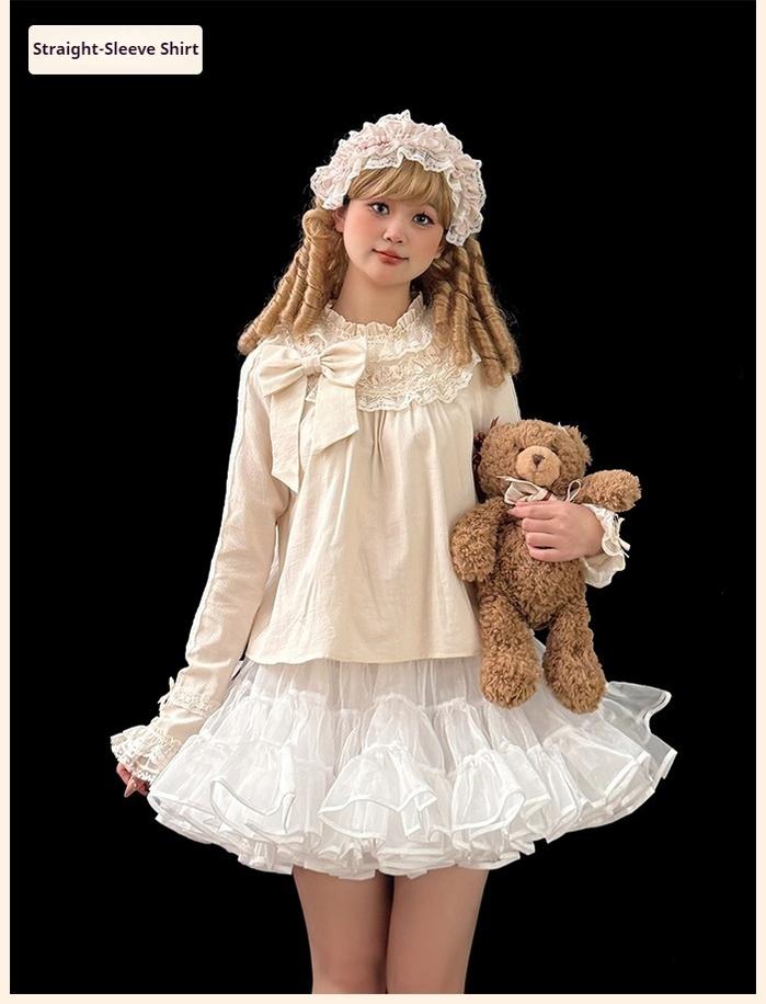 Alice Girl~Bear Castle~Sweet Lolita Blouse Cute Ivory Lolita Shirt   