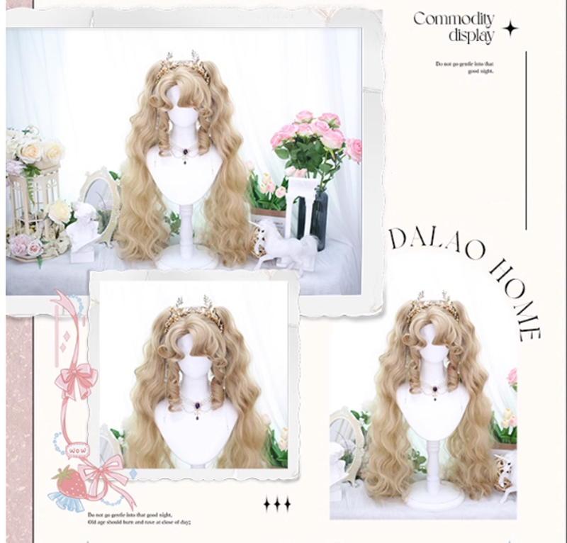Dalao Home - Lolita Short Curls Hair Oil Painting Style Double Ponytail Wig
