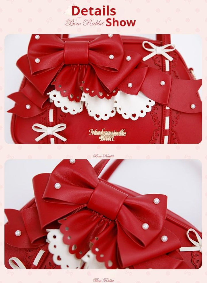 Mademoiselle Pearl~Bow Rabbit~Sweet Lolita Handbag With Bows & Pearls