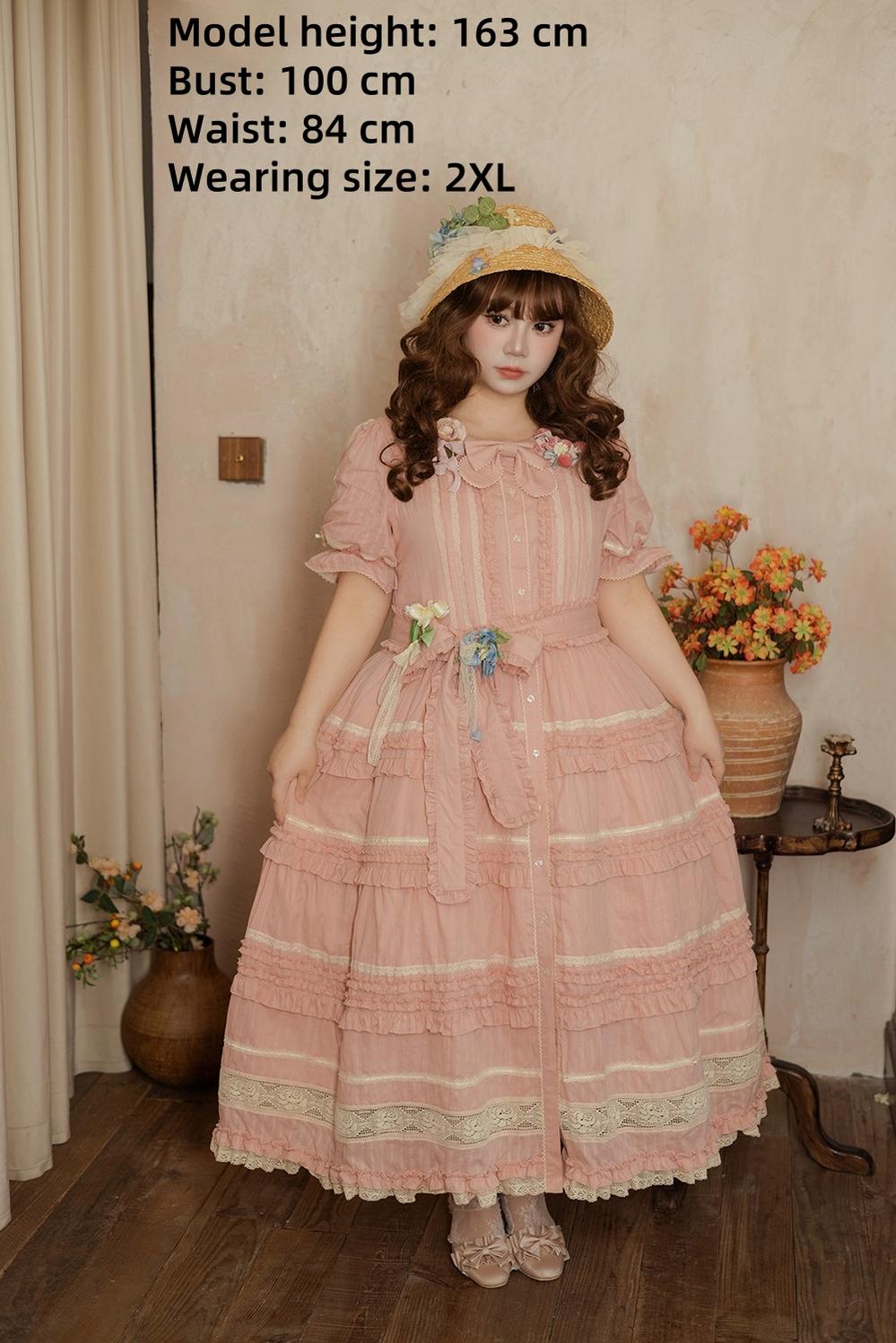 Miss Point~Cat Rose Tea~Elegant Lolita OP Open-front Short Sleeve Tiered Dress 42135:728038