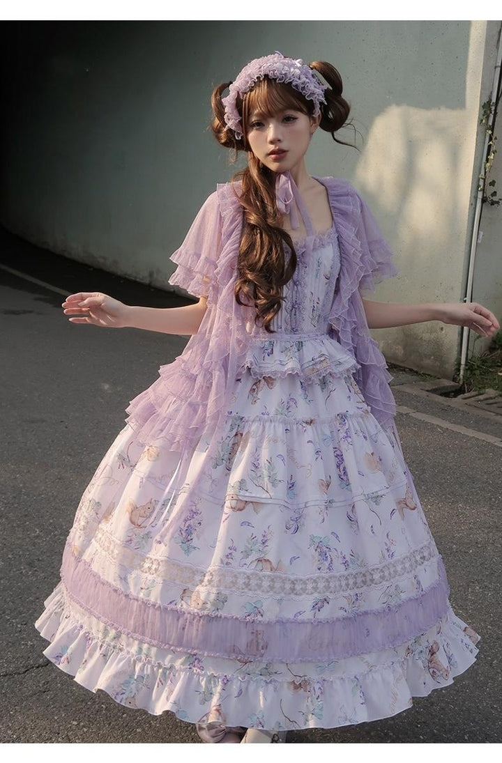Urtto~Pea Squirrel~Country Lolita Purple JSK Dress with Tulle Cardigan