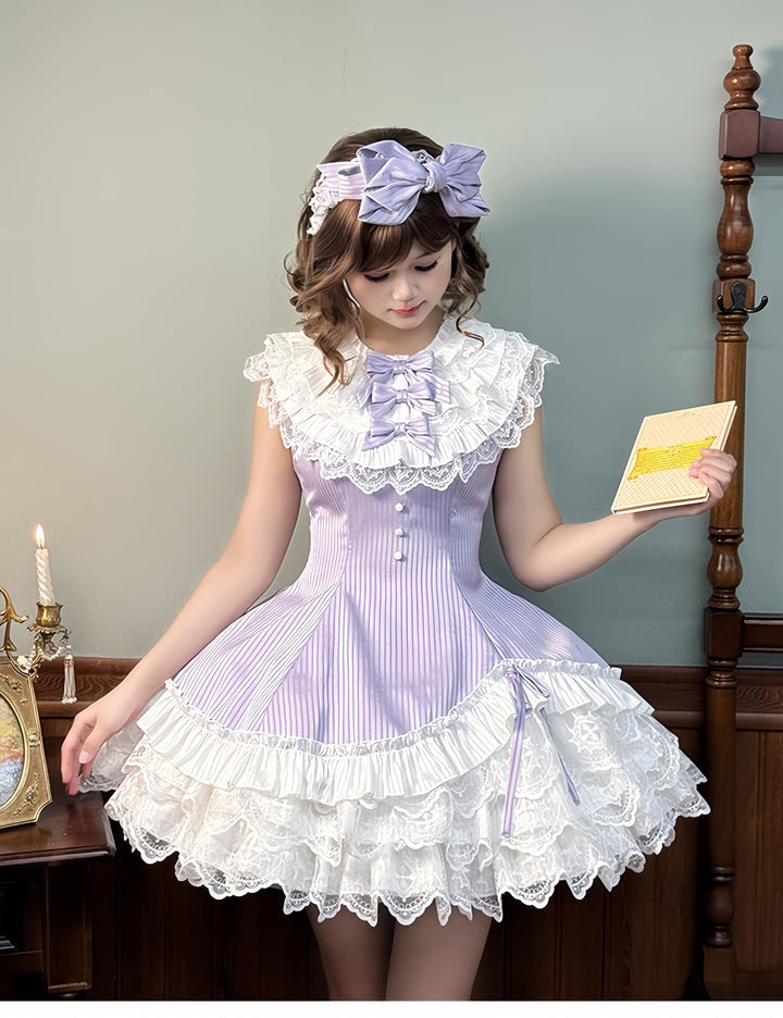 Alice Girl~Arrogant Miss~Sweet Lolita Jumper Dress with Tiered Lace Skirt