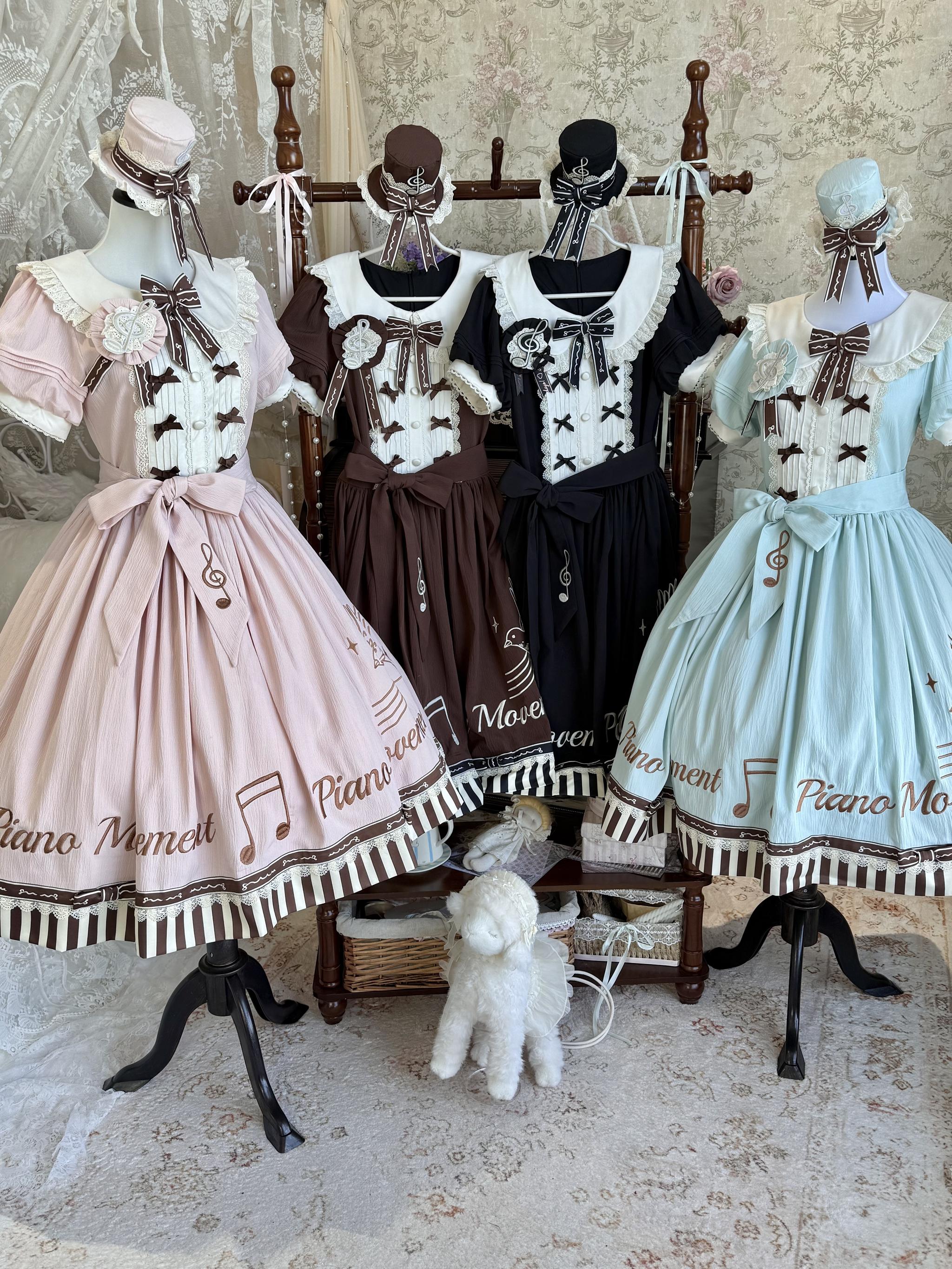 Birdsong Melody - Piano-themed Old School Lolita OP Dress, Side Pockets (2XL L M S XL) 45818:863274