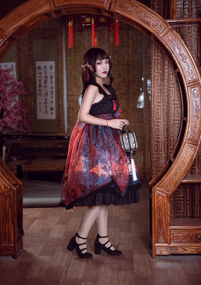 (BFM)EdenLost~Black JSK Chinese Style Lolita Goldfish Jumper Skirt   