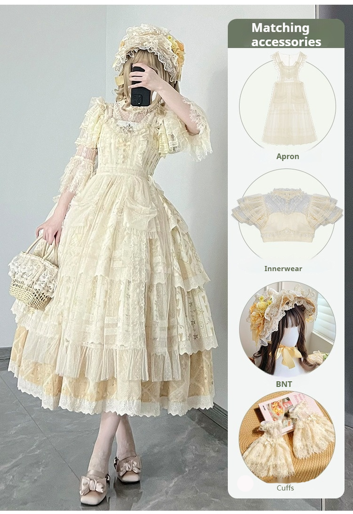 With PUJI~Letter and Poetry Sunflower Matters~Country Lolita JSK Embroidered Printed Lolita Dress   