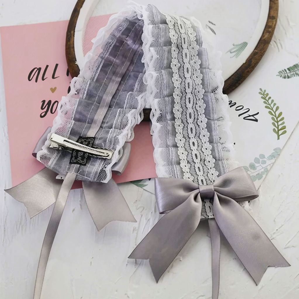 Sweet Lolita Lace Bow Headband with Clips (Gray) 45829:864388