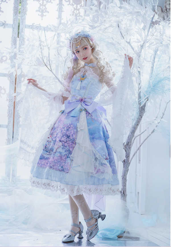 (Buyforme)Two Rural Cats~Nine-Color Deer Chinese Style Lolita Dress  Set S light blue 