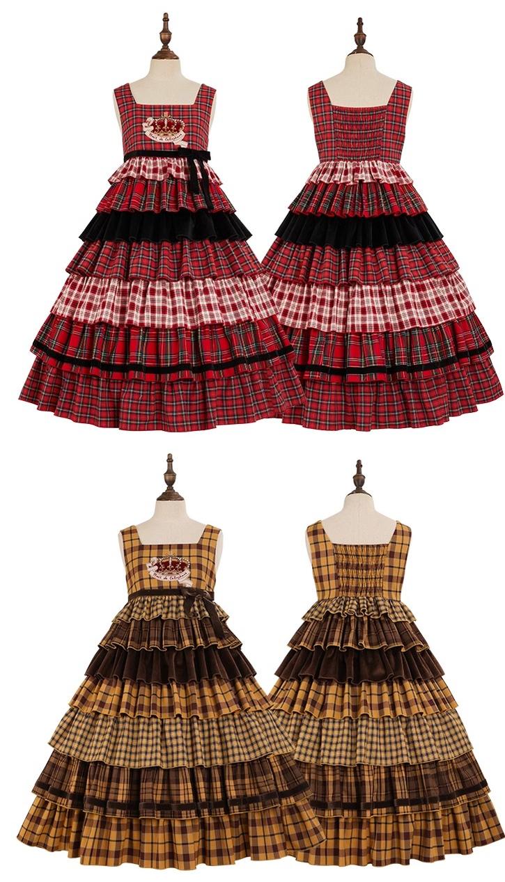 Nuit De Cellophane~Thistle Crown~Punk Lolita Suit Plaid Coat Tiered Skirt   