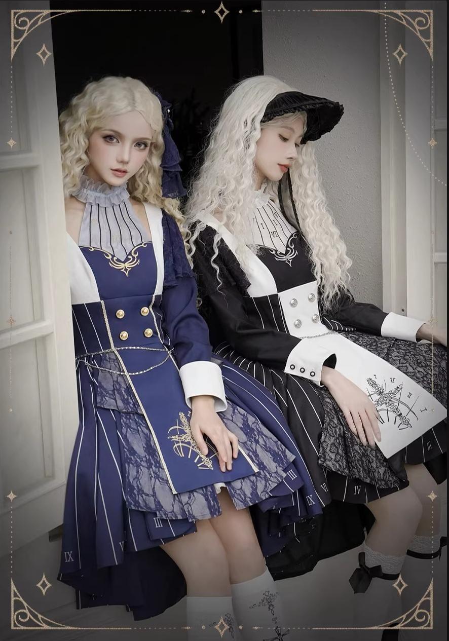 The Choir of the Church - Striped Gothic Lolita Dress Set, High-low Hem