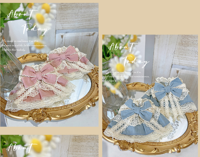 MieYe~Elegant Lolita Daisy Embroidery Headdress and Accessory a pair of pink cuffs  
