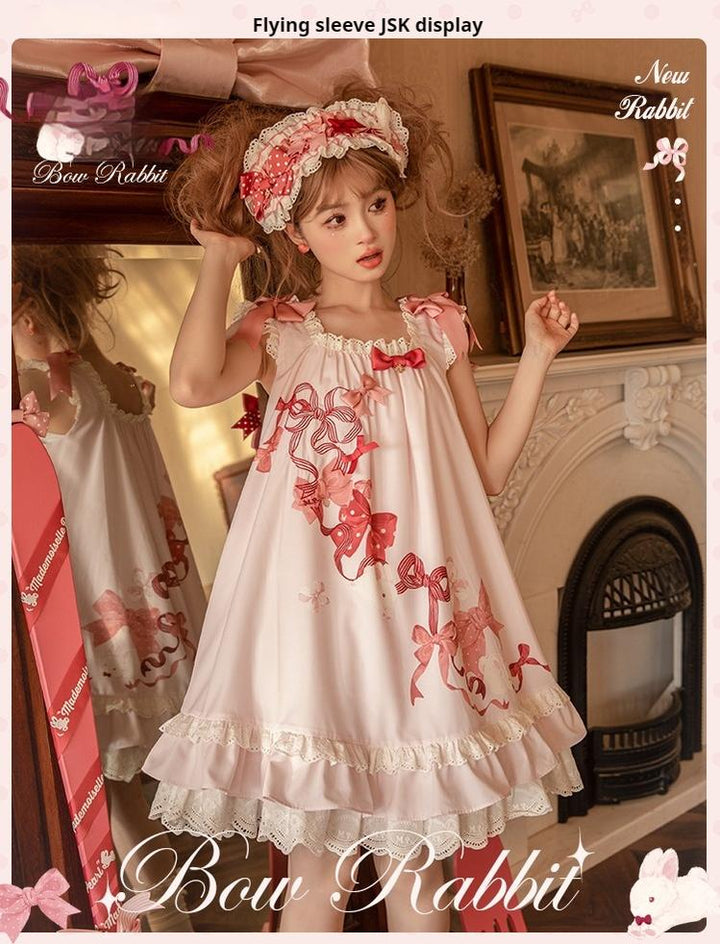 Mademoiselle Pearl~Bow Bunny~IP Collab Sweet Lolita OP Dress Bow JSK OP XS Flutter Sleeve JSK 