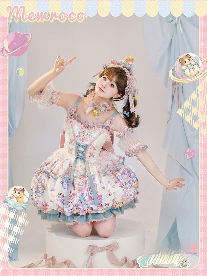 Mewroco~Vibrant Hamster~Sweet Lolita JSK Dress Floral Print Bud Skirt