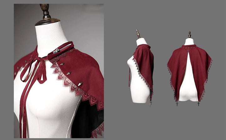 Wuyuzhe~Wolf Hunter~Gothic Lolita SK Set Halter Overskirt Cape Vest S Red- Segmented Cape 