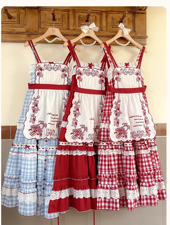 Flower and Pearl Box - Strawberry Basket - Country Lolita Dress Plaid Summer Spring Dress 35676:498004