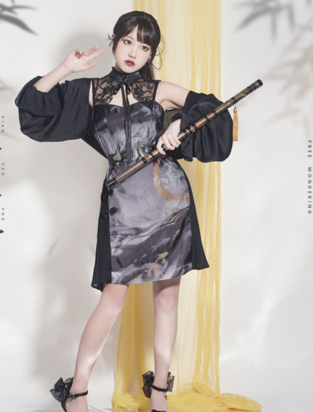 Amnesia~Xiaoyao Tour~Han Lolita Wash Painting Print Dress   