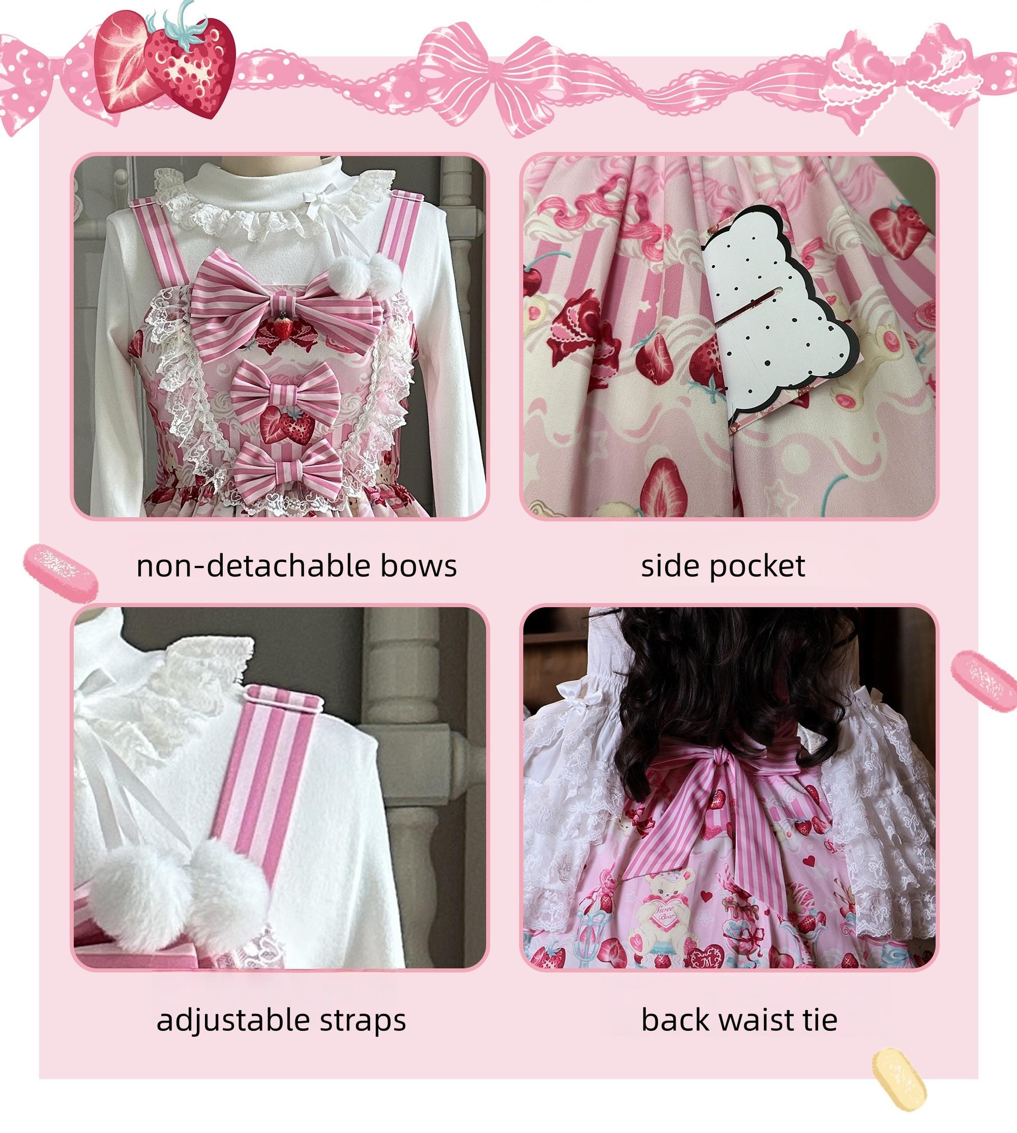 Strawberry Print Sweet Lolita JSK Dress, Side Pocket
