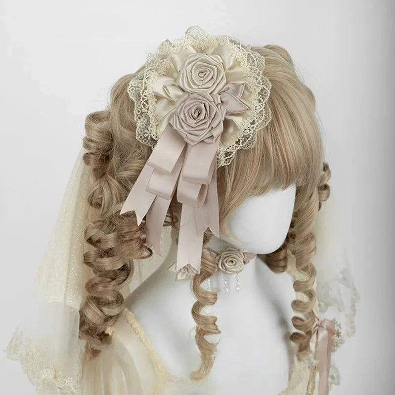 Champagne Classic Lolita Headdress and Choker, Floral Accent 45259:854868