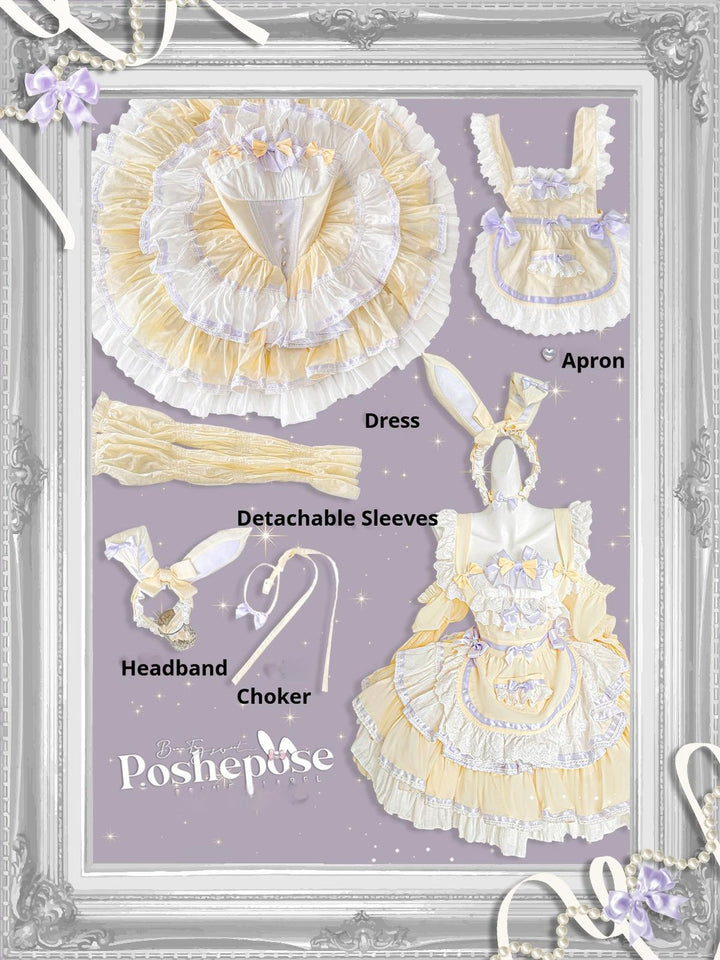 POSHEPOSE~Maid Bunny~Gorgeous Sweet Lolita OP Dress with Detachable Sleeves and Apron (F L M S XS) 41664:720552