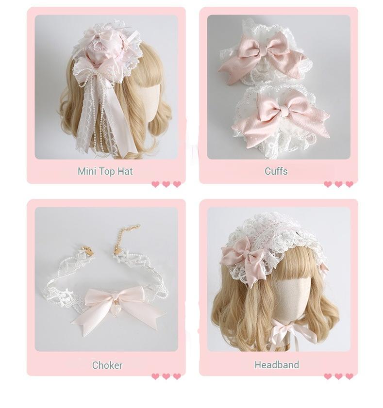 Xiaogui - Sweet Lolita Headwear Set BNT/Hat/Headband/Cuffs With Lace