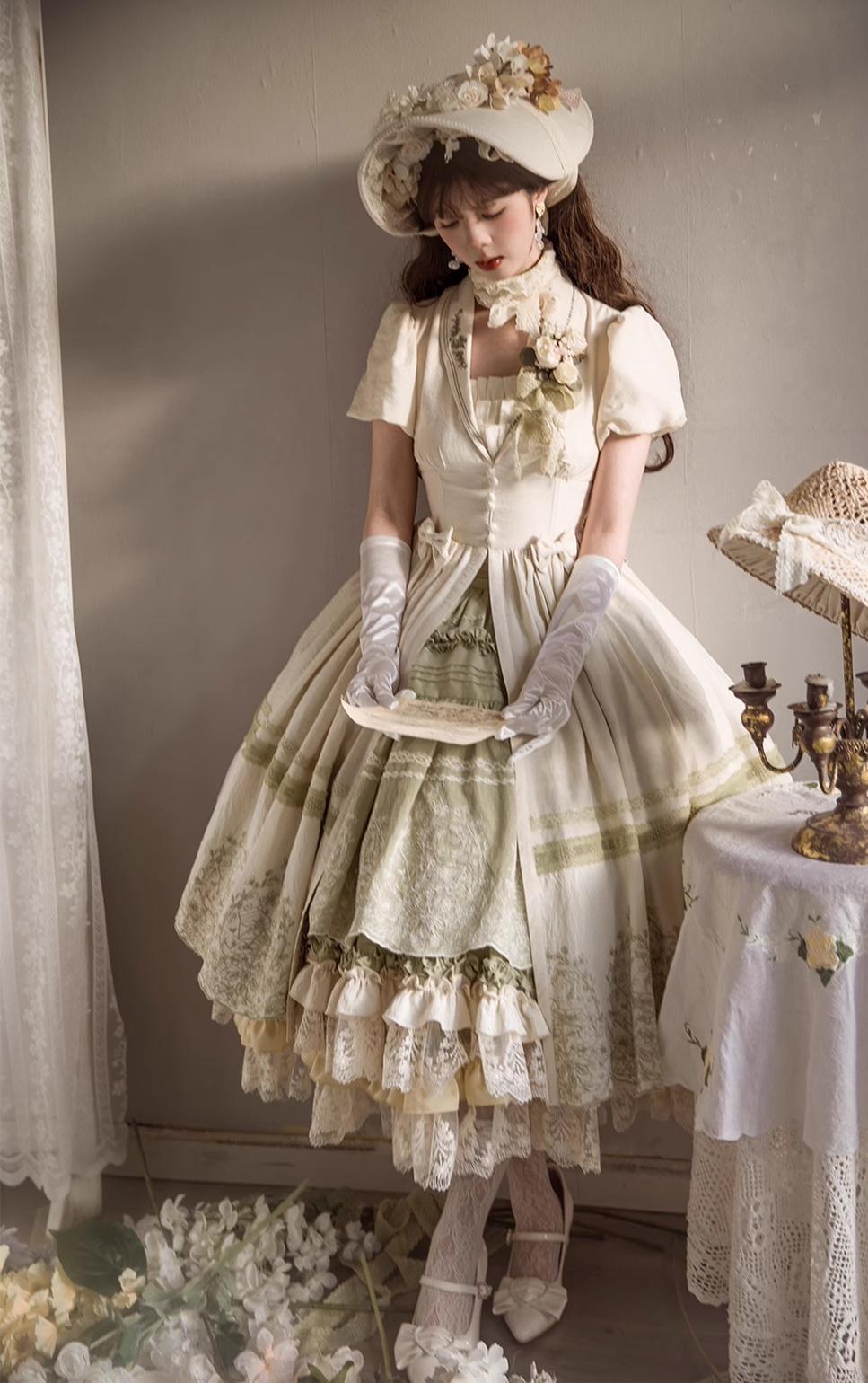 ZJstory~14-line Poem Set~Classic Lolita Separate Dress Set Tiered Ruffles Skirt