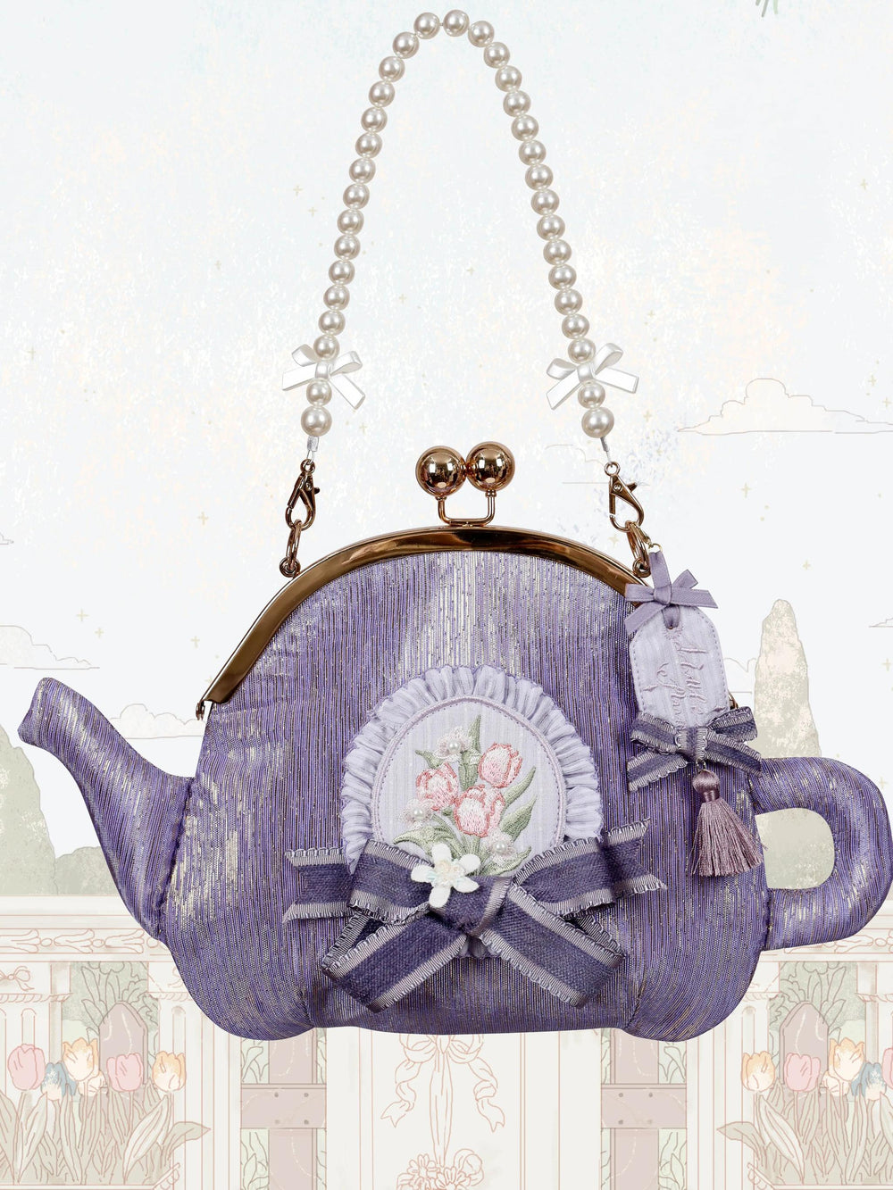 LittlePlum~Kawaii Lolita Gradient Accessories Multicolor Teapot Gold Mouth Bag · Purple Gray  