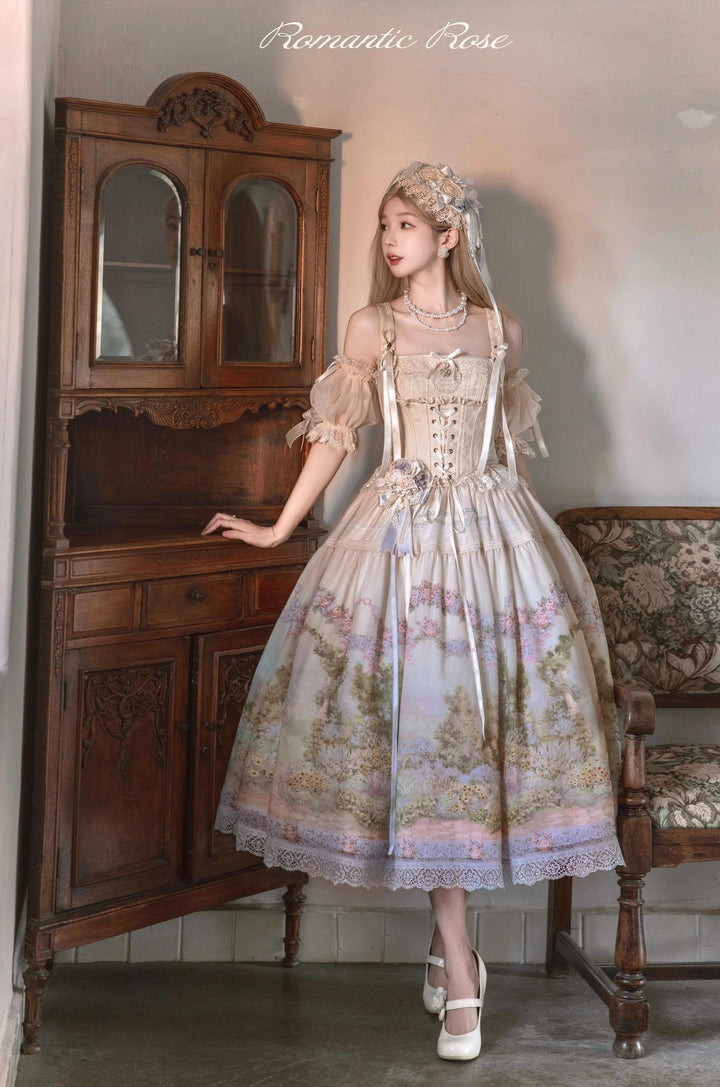 ZUOlanrichen~Romantic Rose~Classic Lolita Dress Set Printed JSK Skirt with Bodice