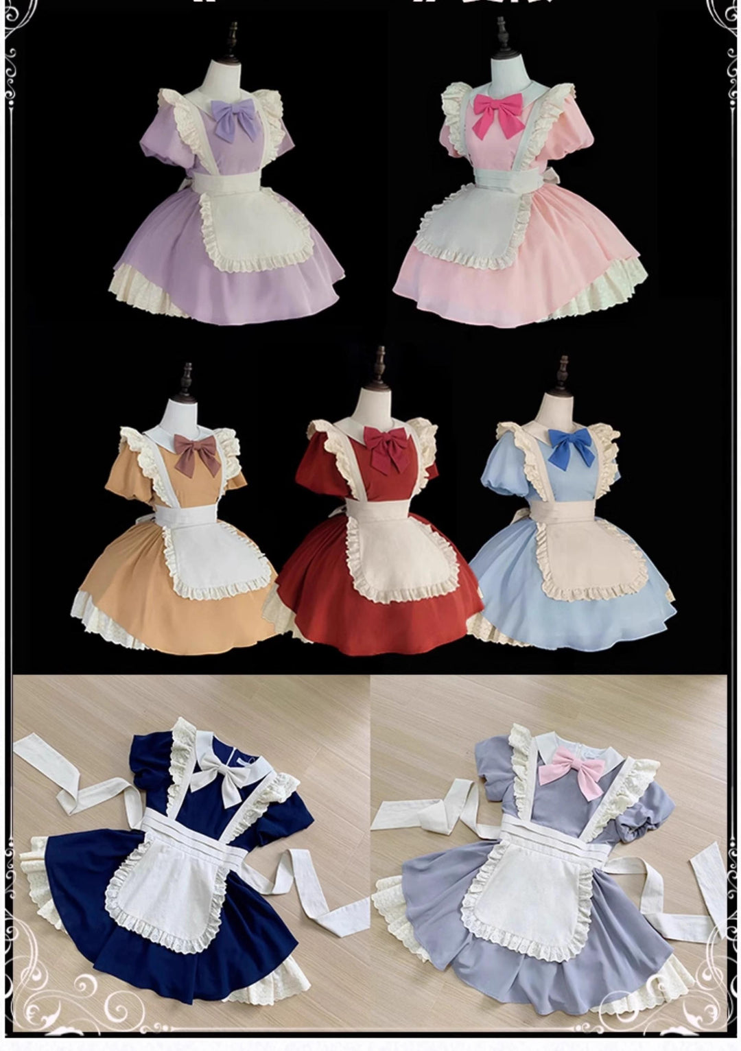 With PUJI~KissKiss~Maid Lolita OP Dress Pleated Lace Multicolor Dress   