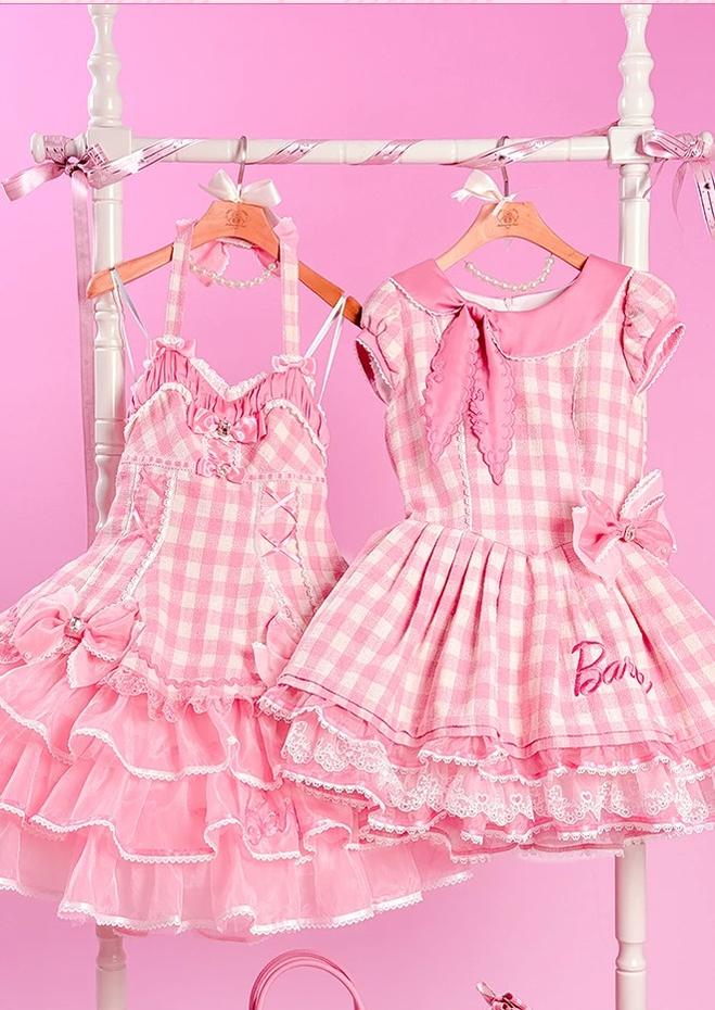 Blossom Daydream - IP Collab Sweet Lolita Dress Set, Pearl Plaid 45899:867314