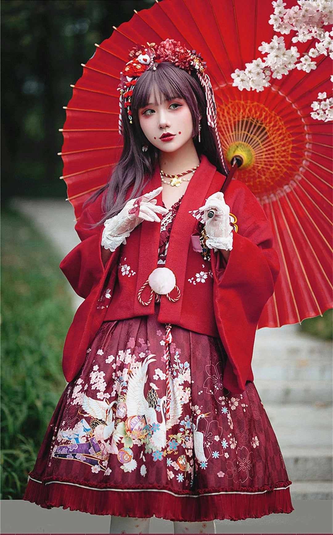 Red Maria~Wa Lolita Coat Red Embroidery Woolen Winter Coat long version red (red) 19690:418978