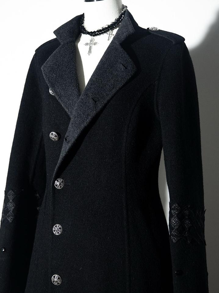 Cain and Lilith - Wool Gothic Lolita Long Coat, Cross Details