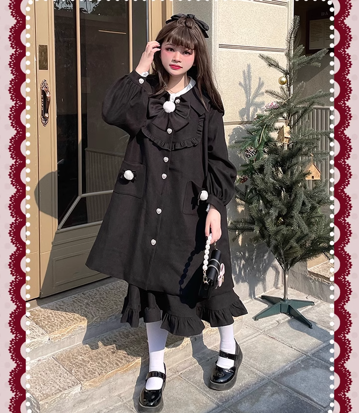Hard Candy~Christmas Lolita Coat Plus Size Lolita Long Overcoat XL black 