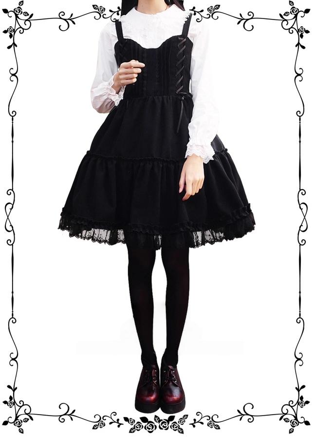 Tiny Garden - Garden Waltz - Black Elegant Lolita JSK, Knee Length Dress 44316:804676