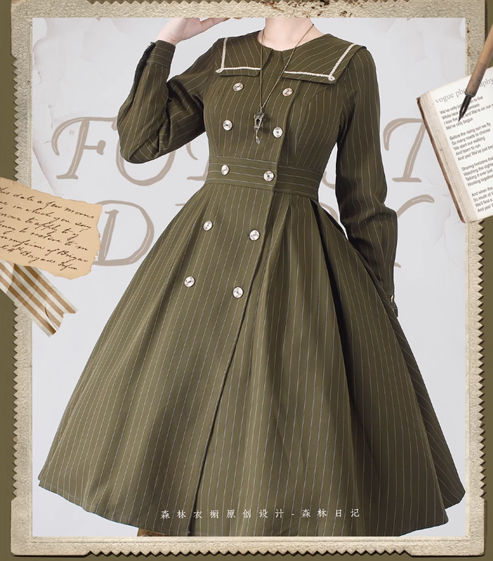 Forest Wardrobe~Classic Lolita OP Autumn Lolita Antique Dress With Stripe   