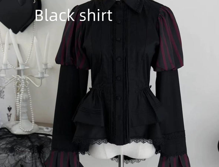 (BFM)Uncle Wall Original~Ouji Lolita Shirt Set Prince Style Bloomers S Black shirt