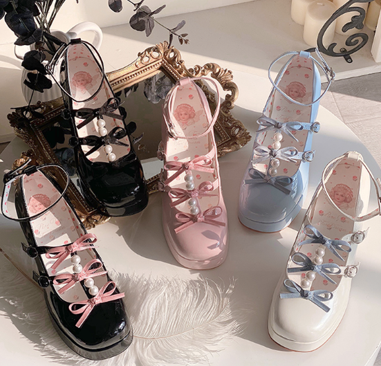 Pure Tea For Dream - Sweet Lolita Platform Pearl Bow Shoes
