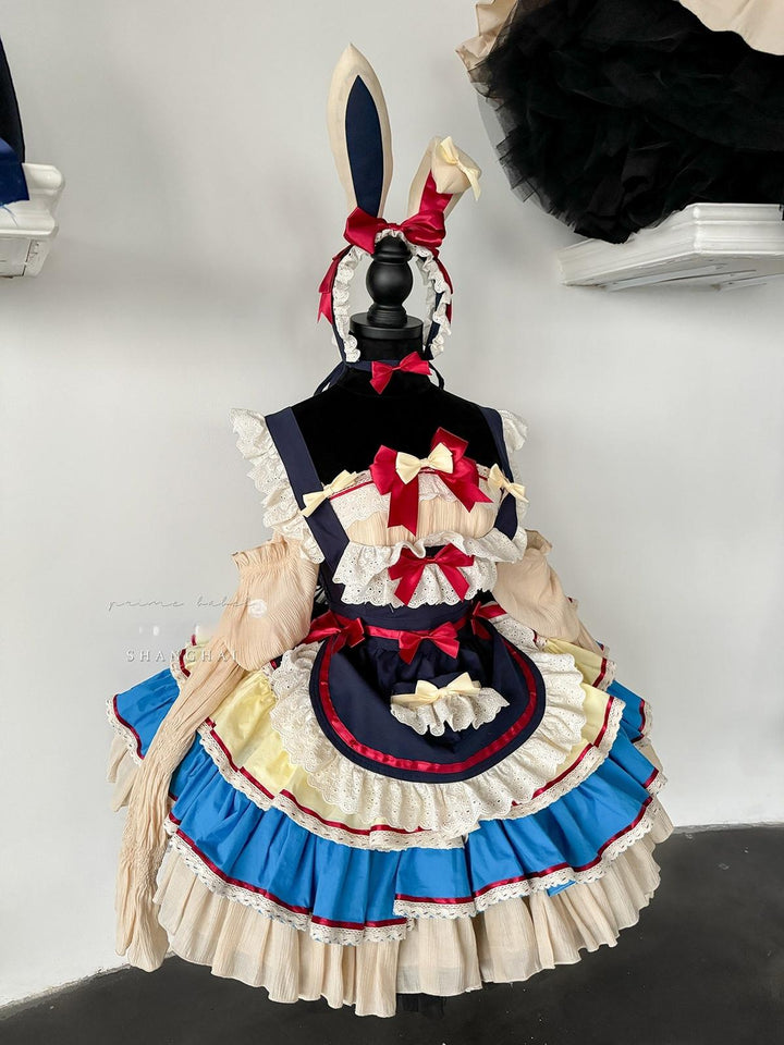 POSHEPOSE~Maid Bunny~Gorgeous Sweet Lolita OP Dress with Detachable Sleeves and Apron