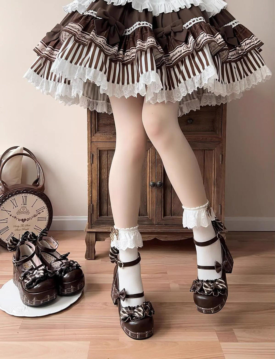 Sheep Puff~Layered Pastry~Sweet Lolita High Heel Shoes Chocolate Prints Shoes