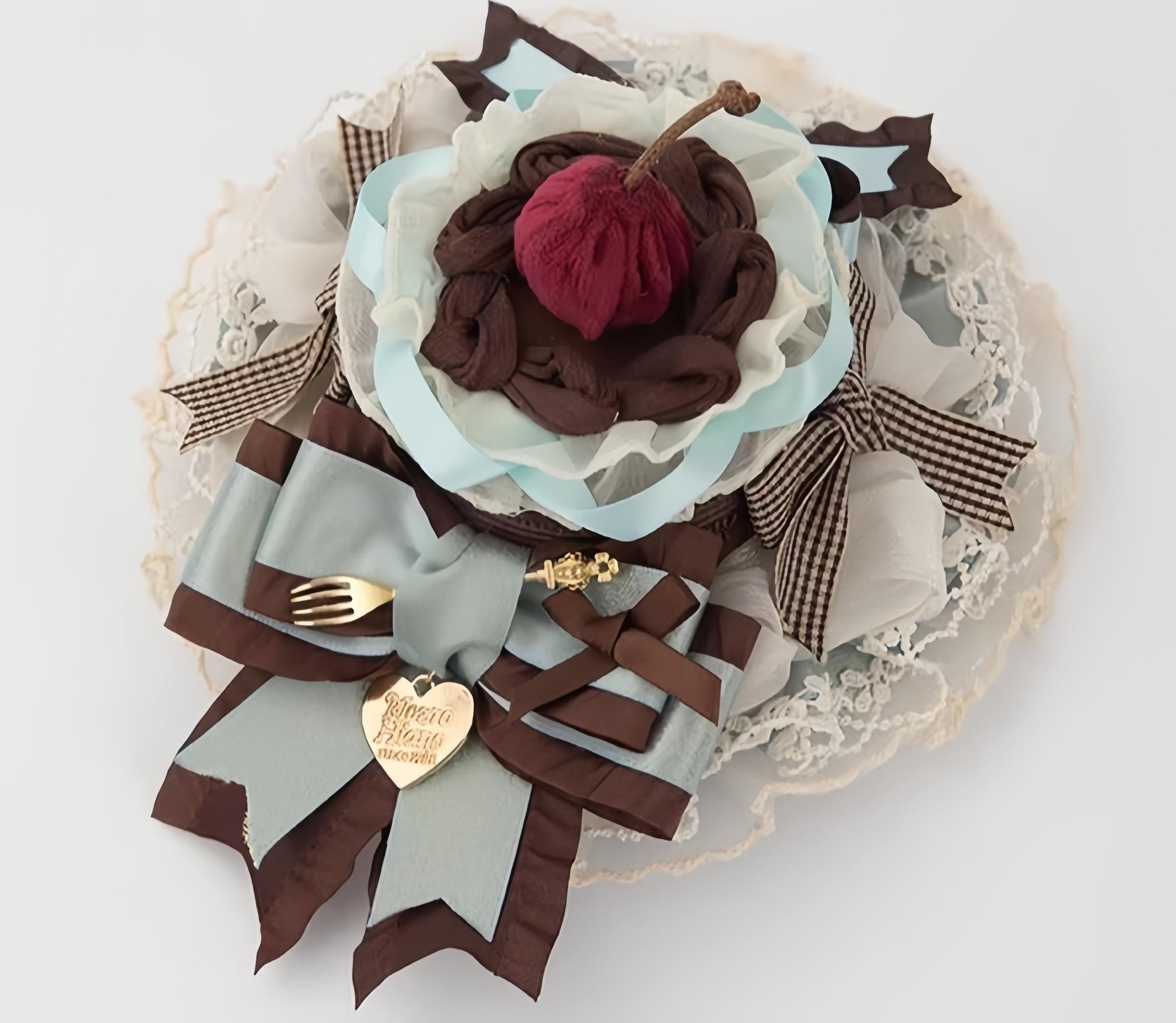 Mint Chocolate Puff - Lolita Cake Inspired Mini Top Hat, Large Bow KC Cherry - MIni Top Hat