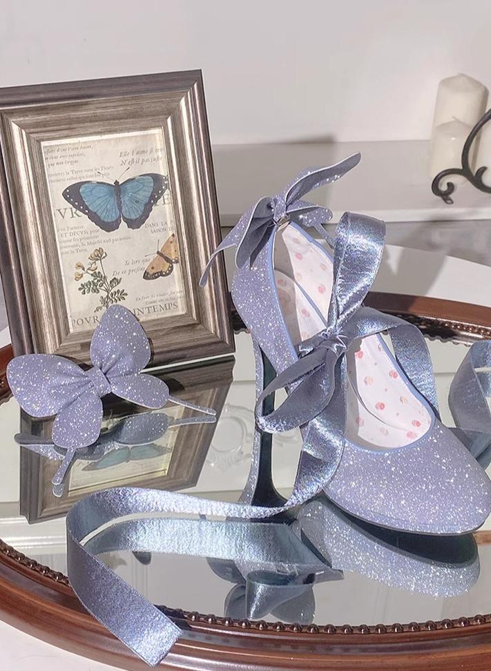 Pure Tea For Dream~Butterfly Specimen~Shiny Ballet Lolita Shoes Sweet Lolita Platform Heels   