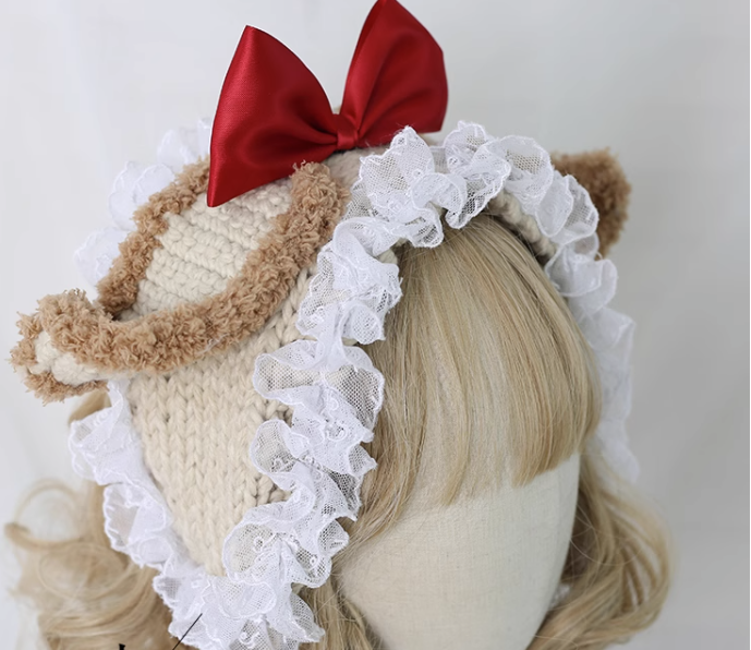 Xiaogui~Kawaii Lolita Bunny Ears Christmas Knit Hat free size (both for kids and adult) brown 