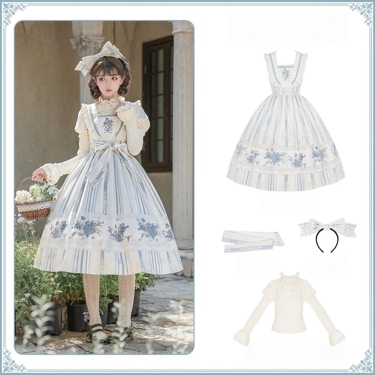 Iris - Classic Lolita JSK Dress Set, Iris Print and Embroidery (L M S XL) 45997:871554