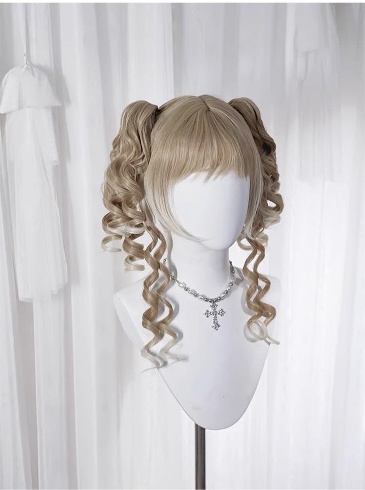 Pippi Palace~Retro Lolita Wig Double Ponytail Sweet Lolita Curl Wig Wig + random gift