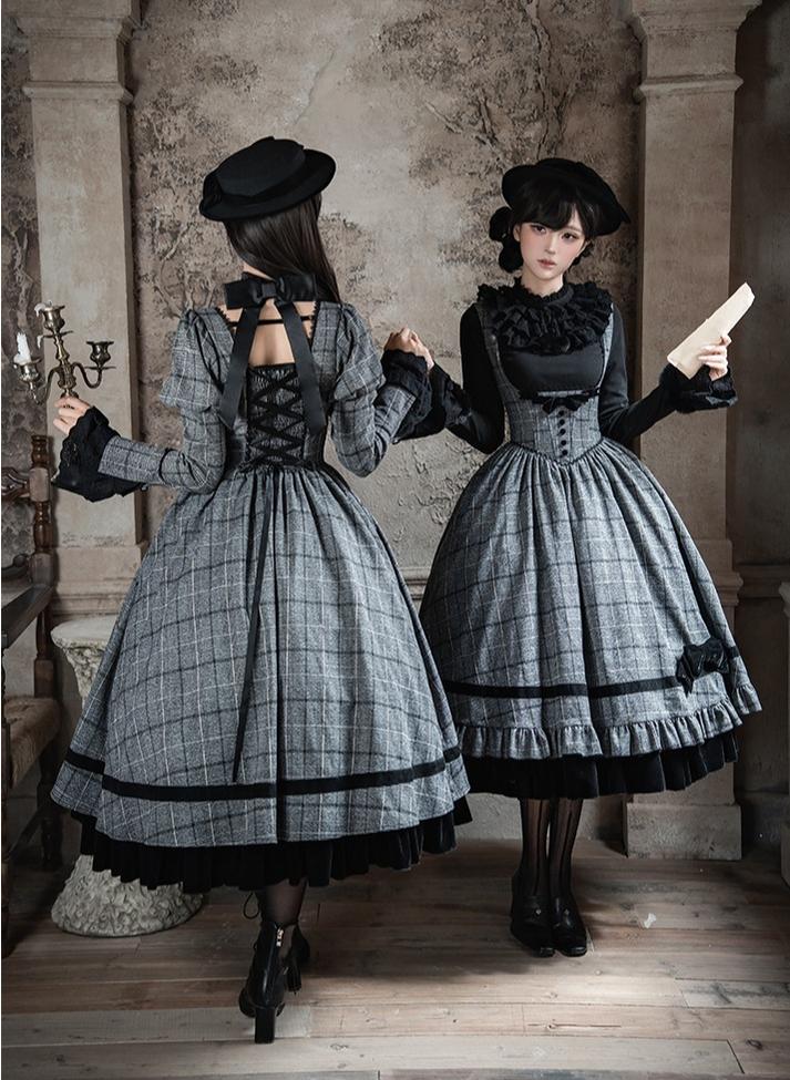 With PUJI - Yesterday's Epistle - Winter Classic Lolita Plaid Dress Set, Fishbone Waist 44227:799838