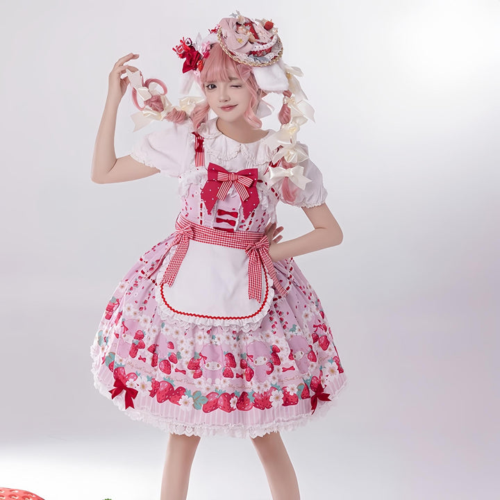 Confession Balloon~Strawberry Beloved~Sweet Lolita JSK Strawberry Print Lolita Dress (L M S) 40950:694346