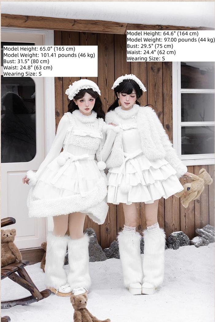 With PUJI - White Choco - Winter Kawaii Lolita JSK Dress Set, Fluffy Accents 44246:801136