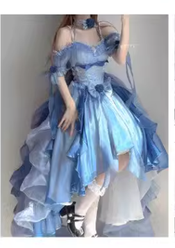 (Buy for me)Meowing and fruity~Elegant Lolita Gradient Dark Blue Dress Set   