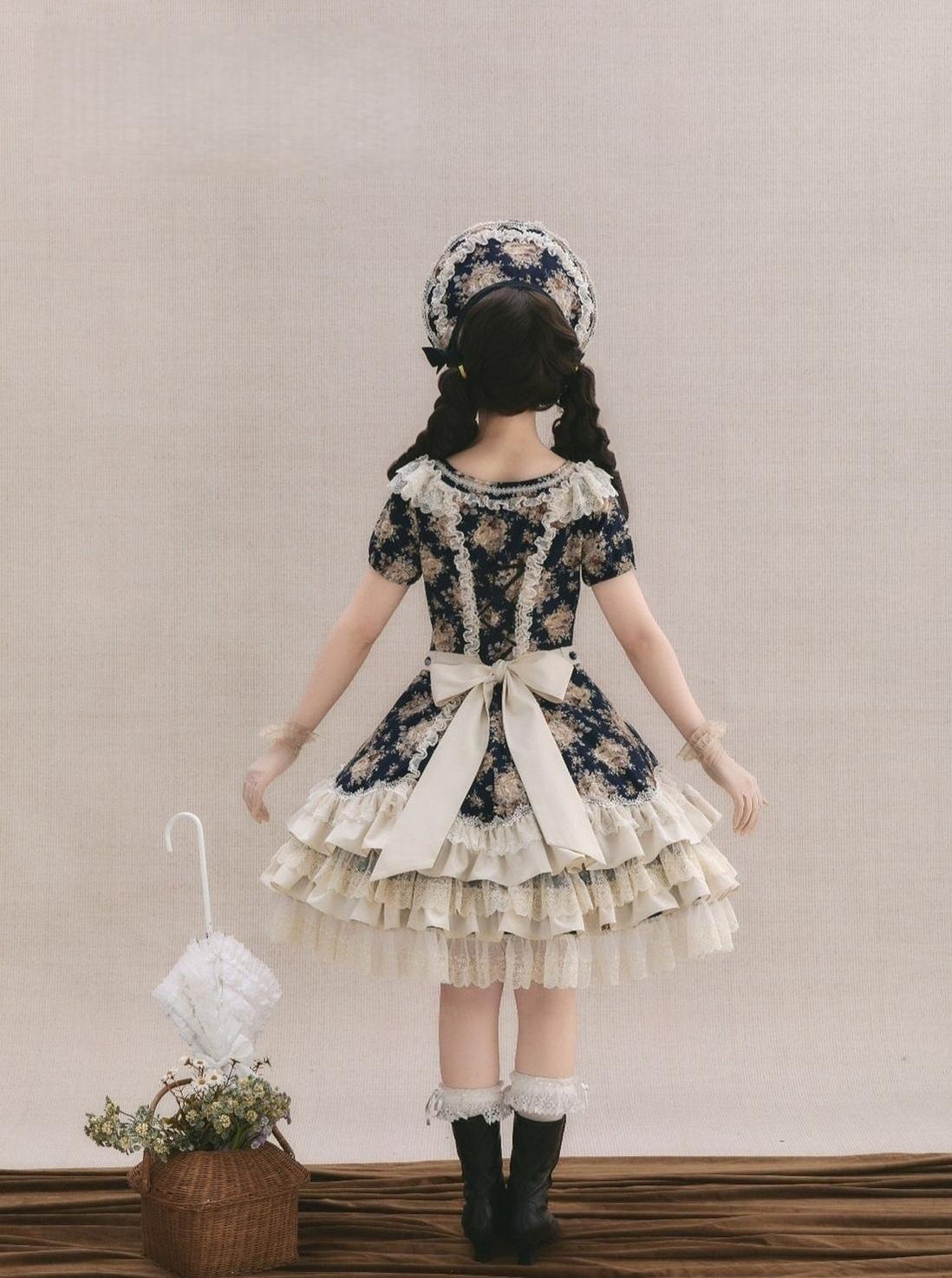 Diana Rose Wall - Old School Lolita Rose Print OP Dress, Side Zipper 44903:827550